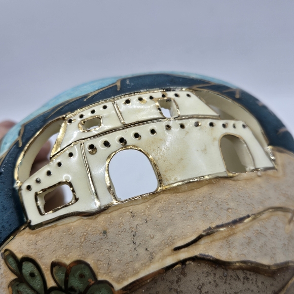 Gina Arrighette Southwestern Pueblo cactus Desert Art Pottery Gold Gilt Vase 22k - Picture 10 of 16